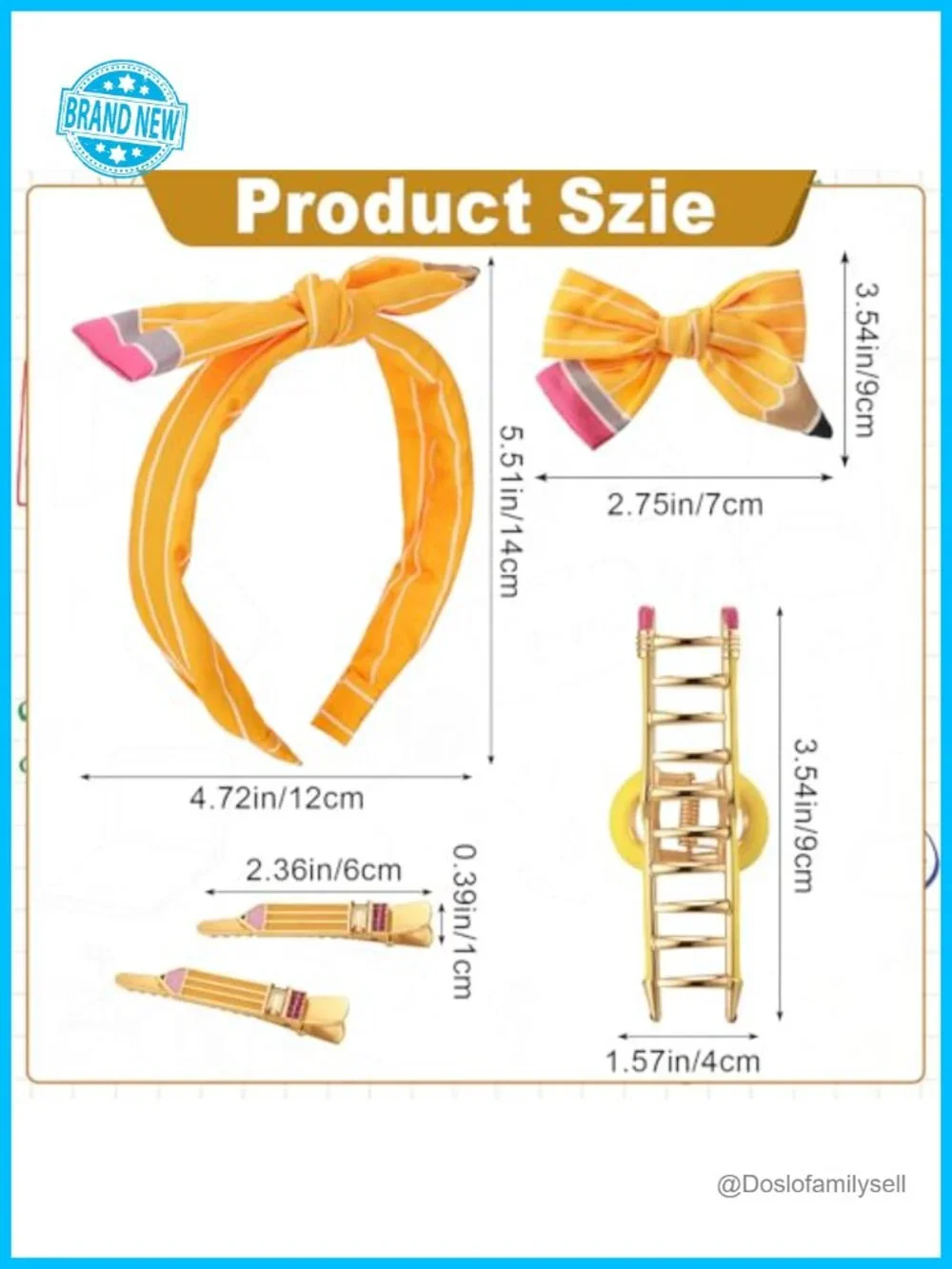 4 Pack Pencil Bow Headband Set Hair Accessories Clips Scrunchies Socks